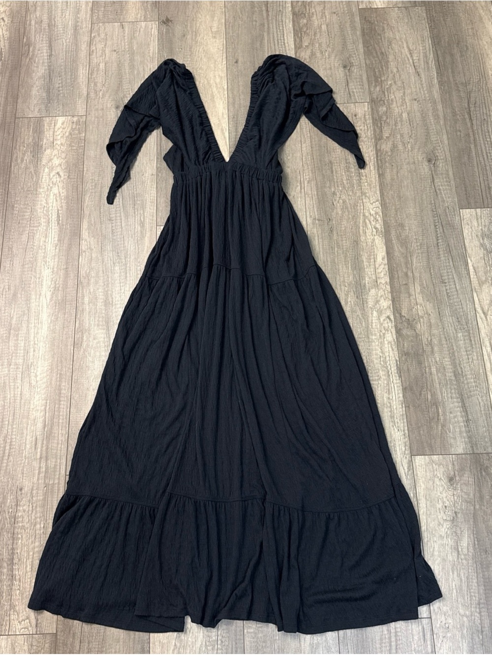 Free People Navy Plunging V-Neck Maxi Dress